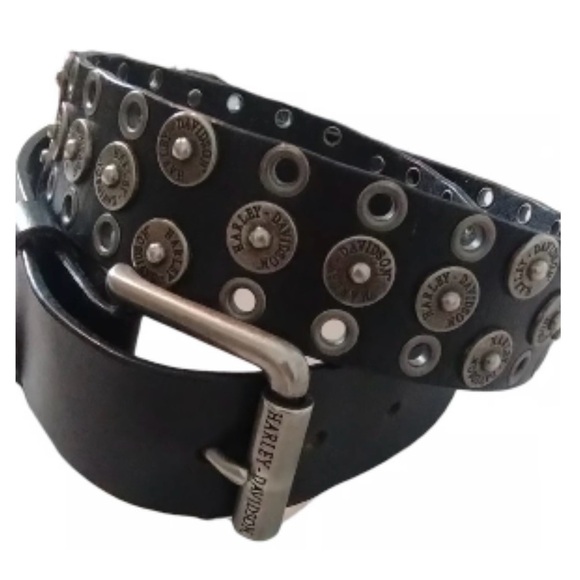 Vintage Harley Davidson Studded Black Leather Belt Size 36 Goth Grunge main image 9